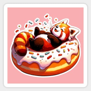 Kawaii Red Panda Chilling on Donut Magnet